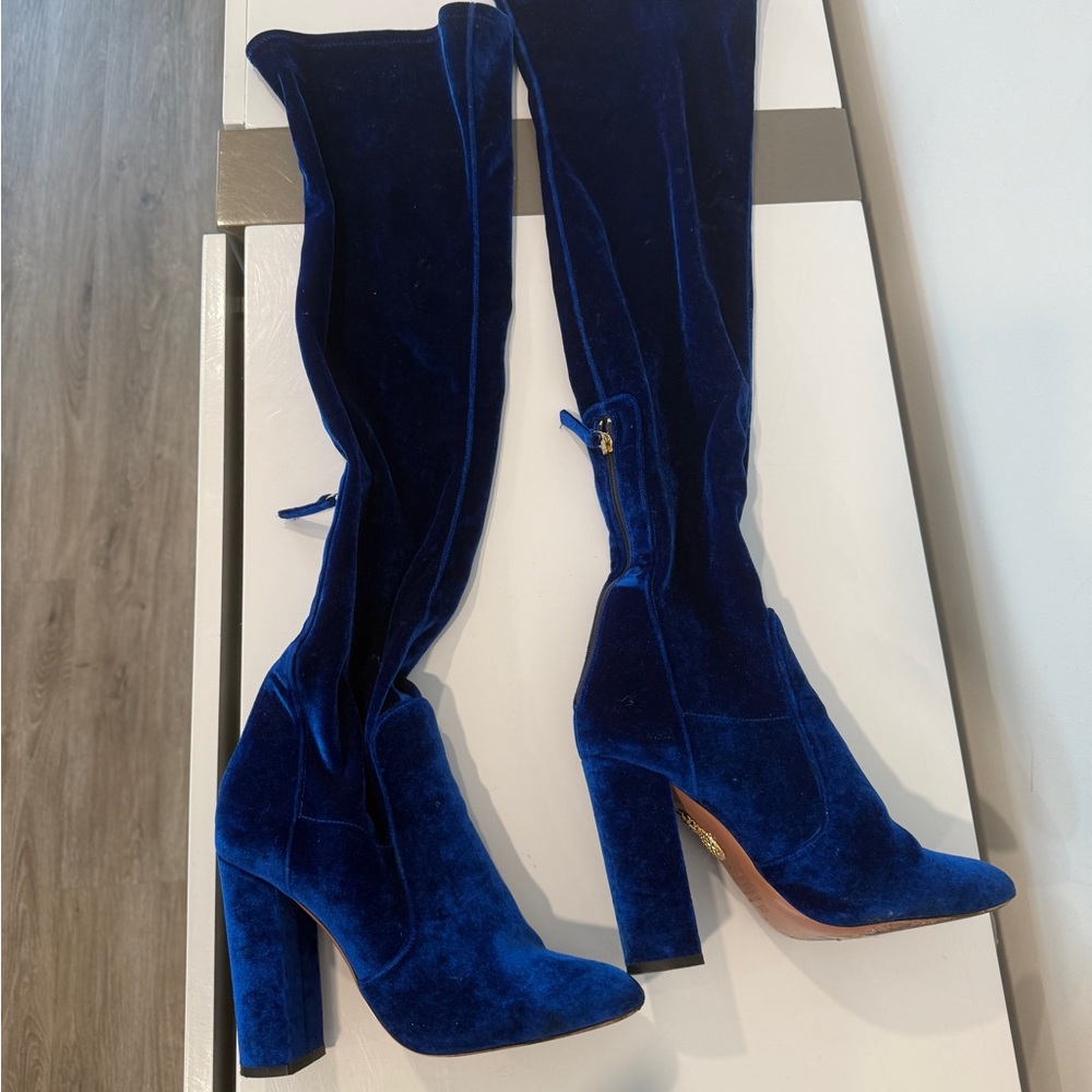 Aquazzura royal  Blue Velvet over Knee-High Boots